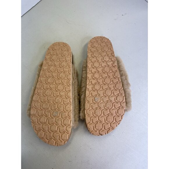 FITORY Womens Open Toe Sandal Cozy Lining Faux Fur Slide Slipper Tan 8.5 - Picture 3 of 4